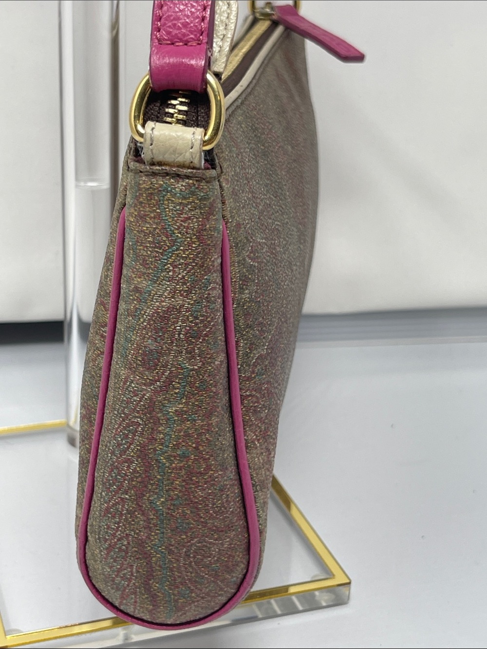 Etro Paisley Shoulder Bag in Brown and Pink Trim